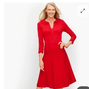 Talbots Red Long Sleeve Dress with Collar Modest Cotton Size Large